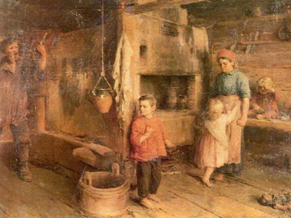 Алексей Корзухин. Пьяный отец семейства (фрагмент). 1861. Местонахождение неизвестно