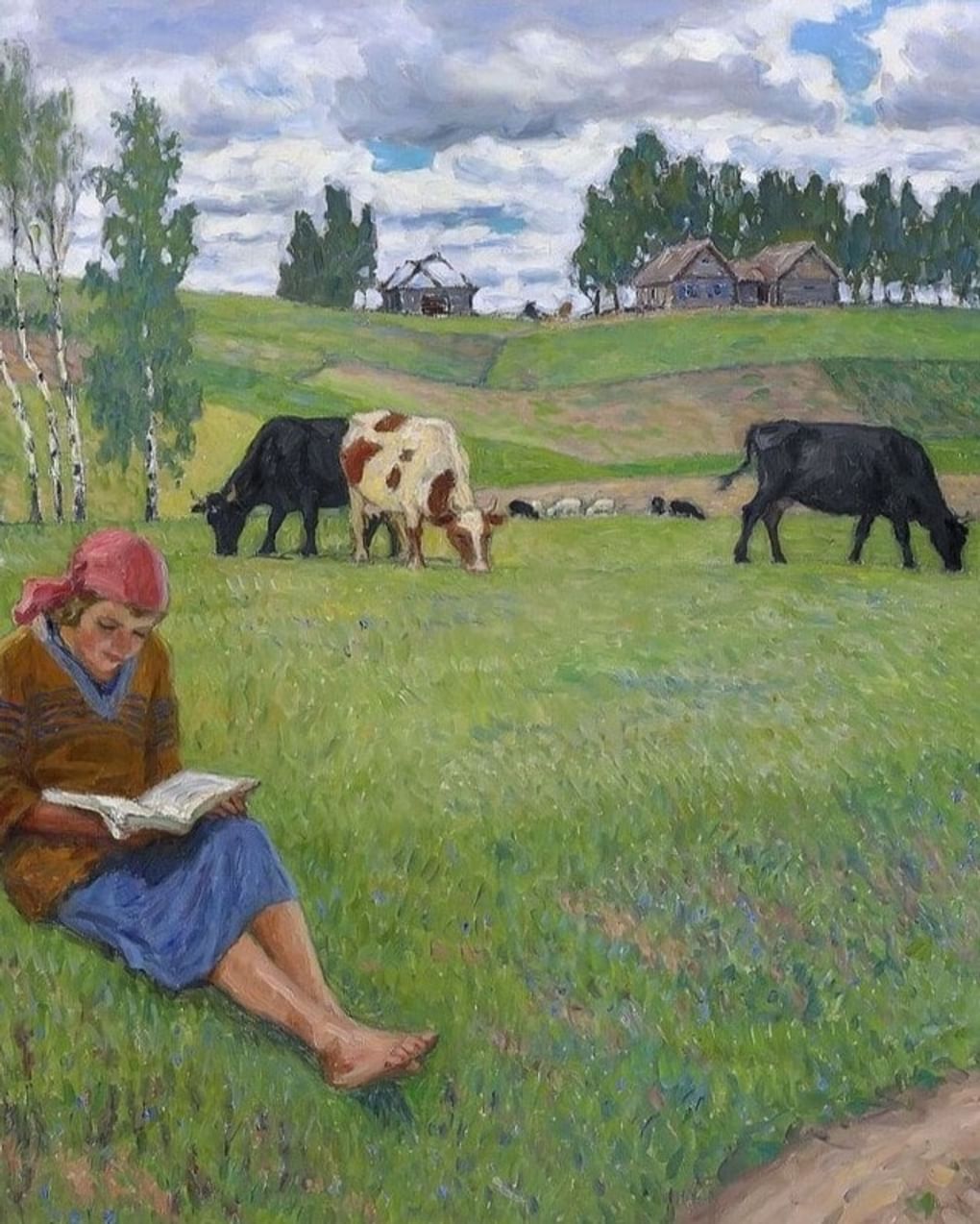 Николай Богданов-Бельский. Пастушка (фрагмент). 1939. Частное собрание